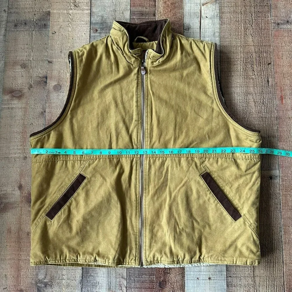 Wrangler Hero Mens XL Khaki Sherpa Lined Warm Vest Zipper Front & Pocket Accents